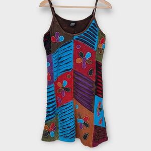 Shop Therapy Dress M Sleeveless Patchwork Artsy Boho Multicolor‎ Crochet Accents